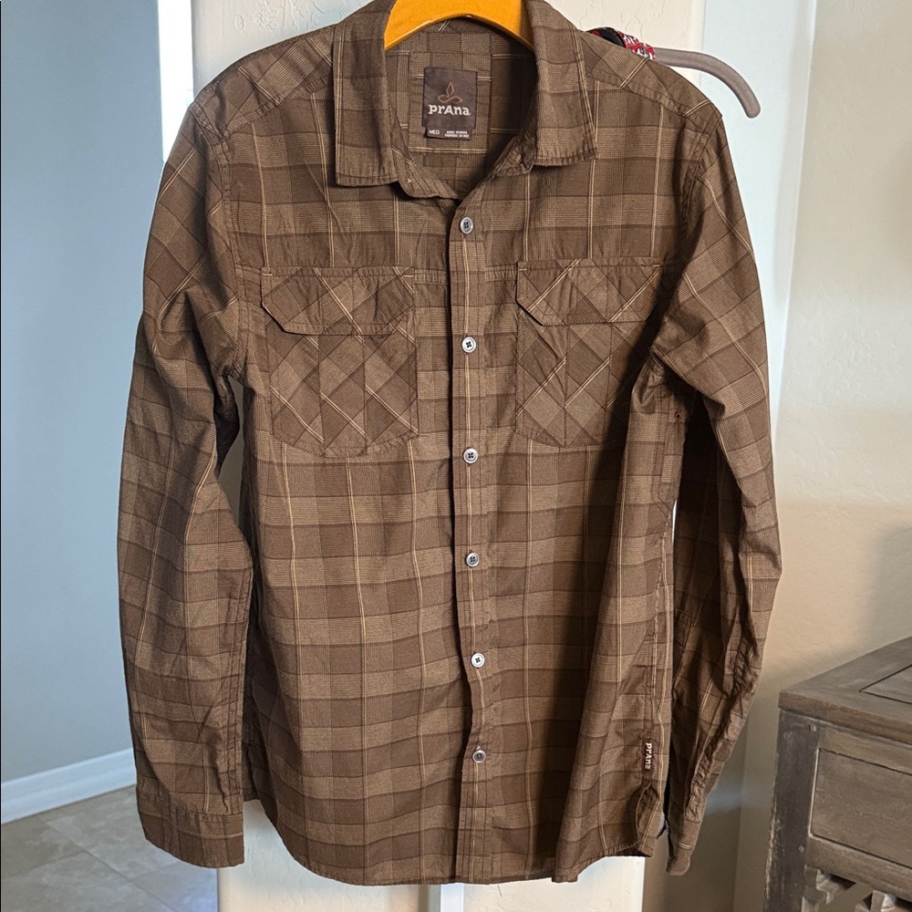 Prana Men’s Plaid Chestnut Long Sleeve Shirt Med